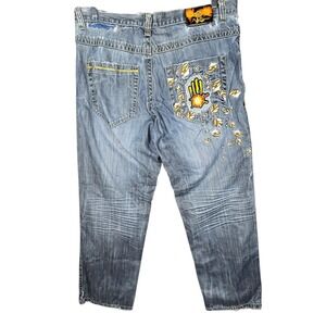 Miskeen Graphic Denim Jeans Mens 36 Blue Embroidered Streetwear Hip Hop
